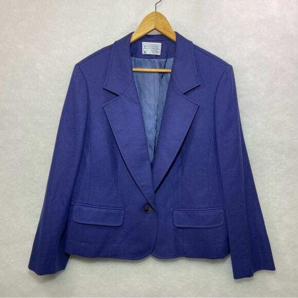 Pendleton Vintage Blazer Purple Wool Boxy Crop Single Button Jacket Fully Lined - Picture 1 of 8